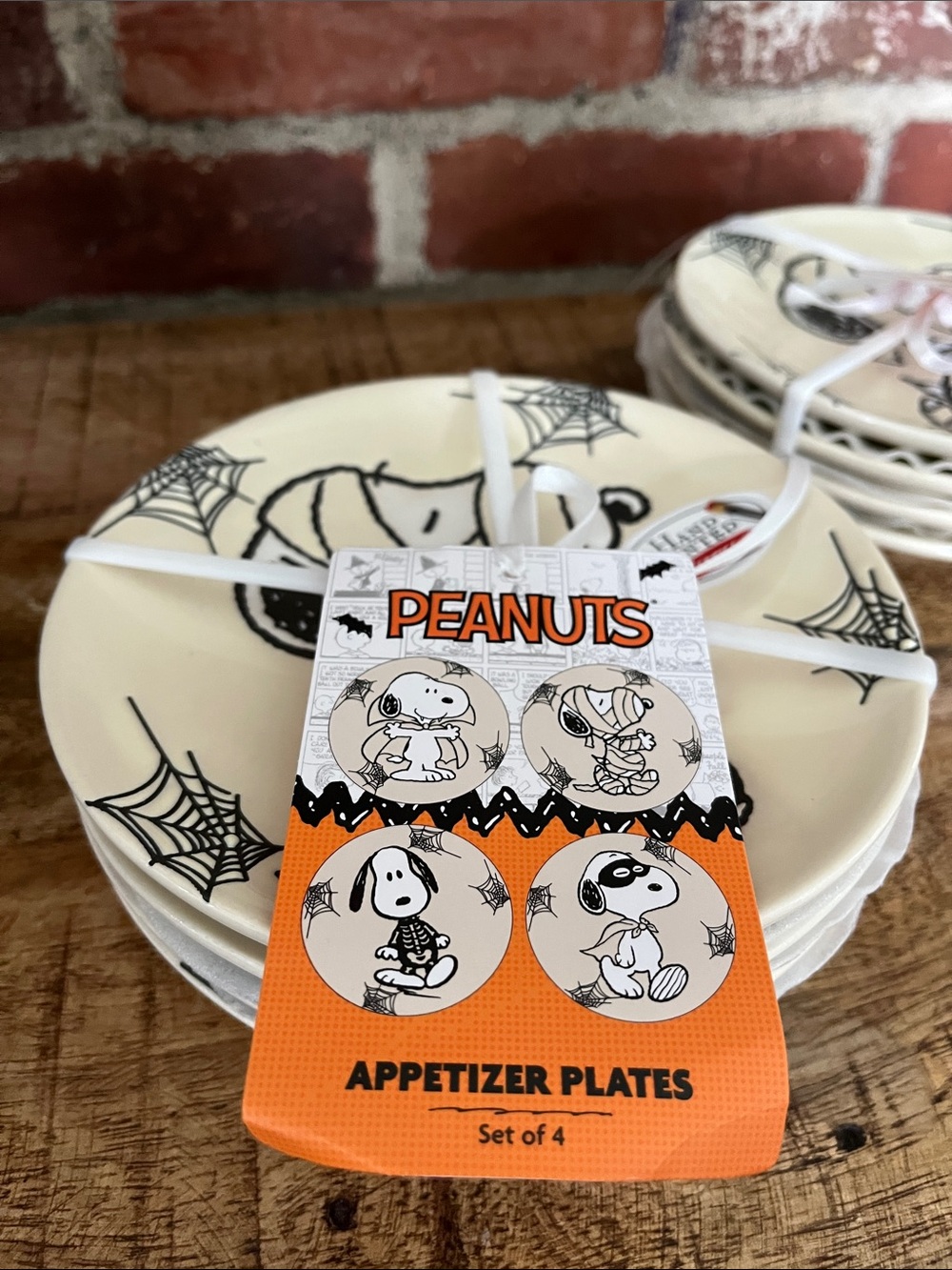 Peanuts Halloween Appetizer Plates - White and Black Spiderwebs (Set of 8